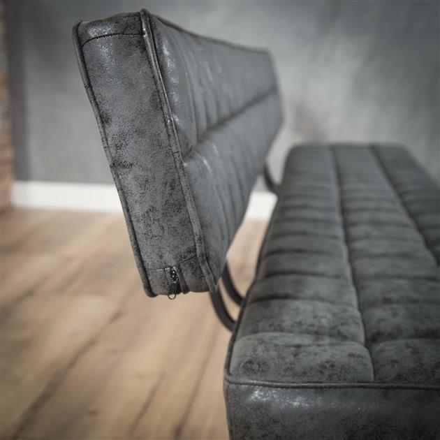 Eetkamerbank met open rug en kruisstiksel - 180x54x83 cm - Wax PU zwart