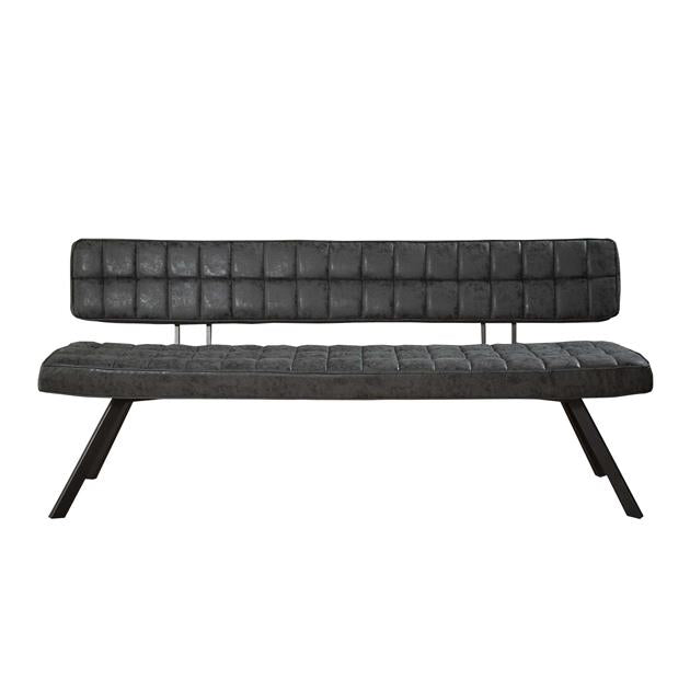 Eetkamerbank met open rug en kruisstiksel - 180x54x83 cm - Wax PU zwart