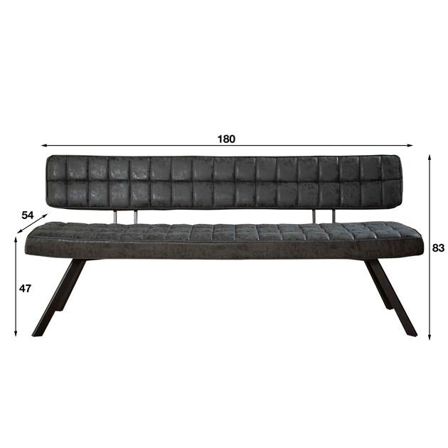 Eetkamerbank met open rug en kruisstiksel - 180x54x83 cm - Wax PU zwart