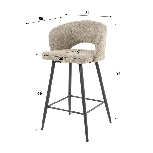 Barstoel Salon verpakt per 2 - Boucle Zandkleur - 51x50x94 cm