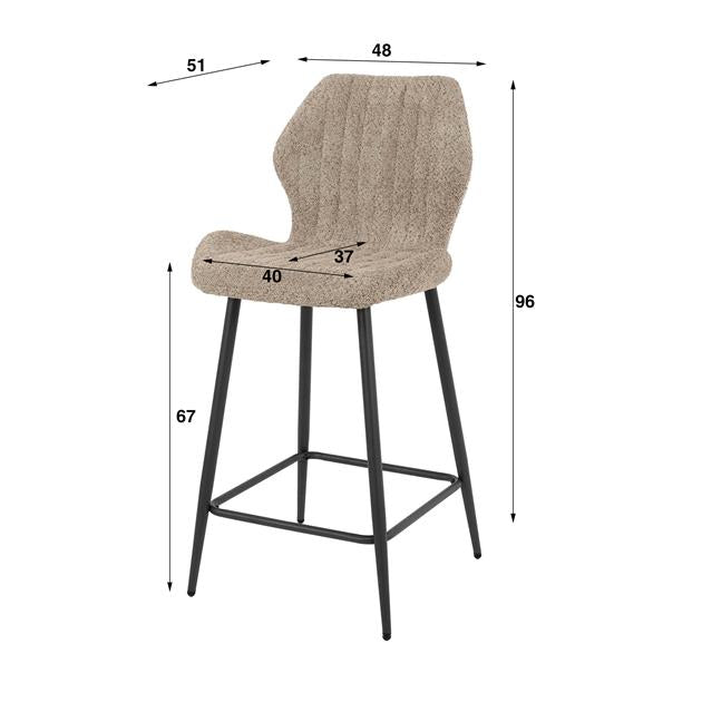 Barstoel Boucle Lendesteun verpakt per 2 - 48x51x96 cm - Boucle in zandkleur