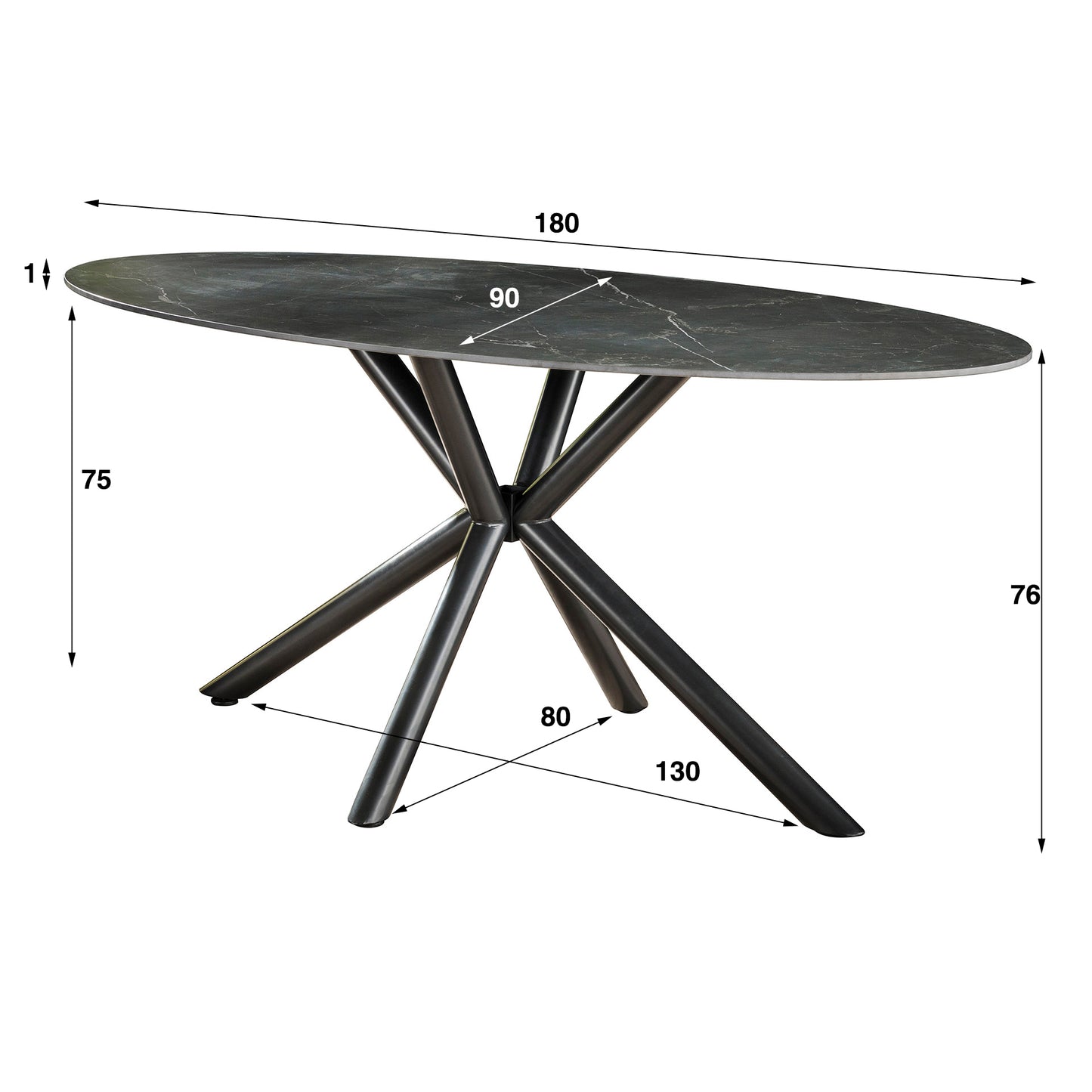 Eetkamertafel 180 oval ceramic / Ceramic natural black