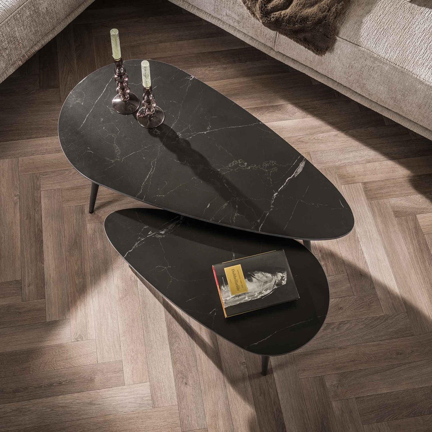 Salontafel set/2 niervormig ceramic / Ceramic natural black