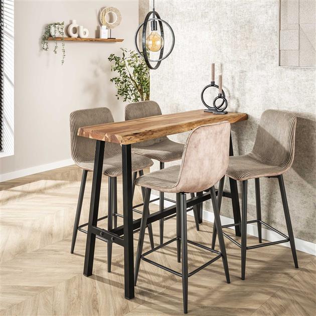 Barstoel Rib verpakt per 2 - 45x50x99 cm - Rock zandkleur