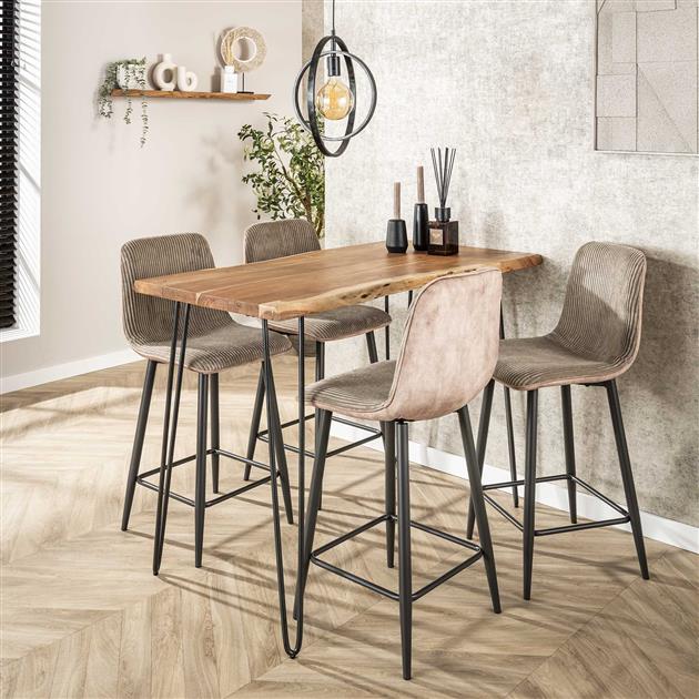 Barstoel Rib verpakt per 2 - 45x50x99 cm - Rock zandkleur