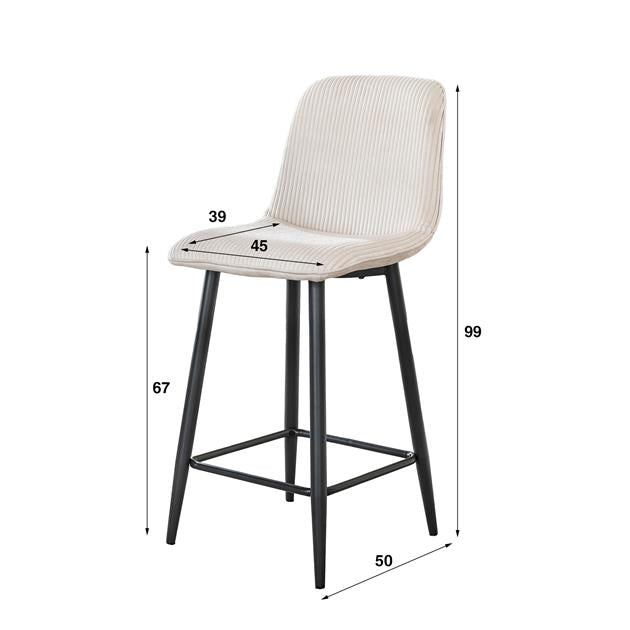 Barstoel Rib verpakt per 2 Rock - 45x50x99 cm - Gebroken wit