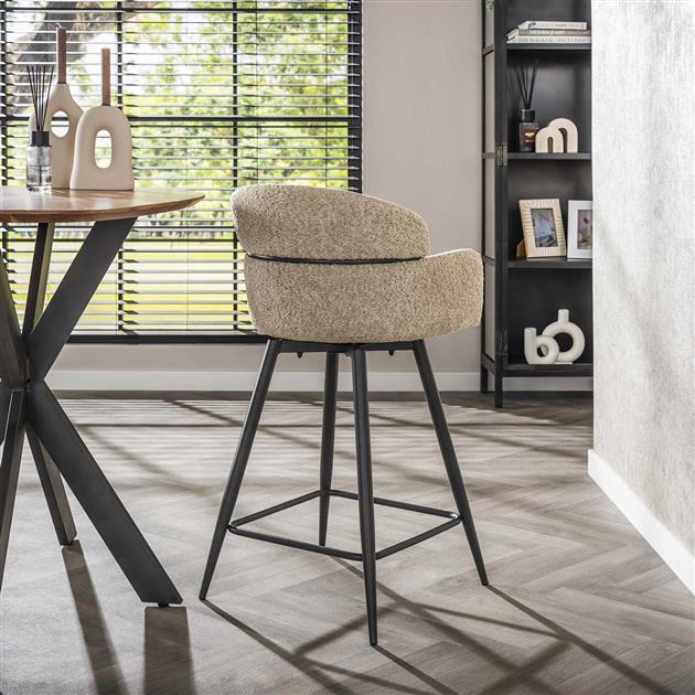 Barstoel Draaibaar Boucle Ronde Rug verpakt per 2 - 50x54x95 cm - Boucle Zandkleur