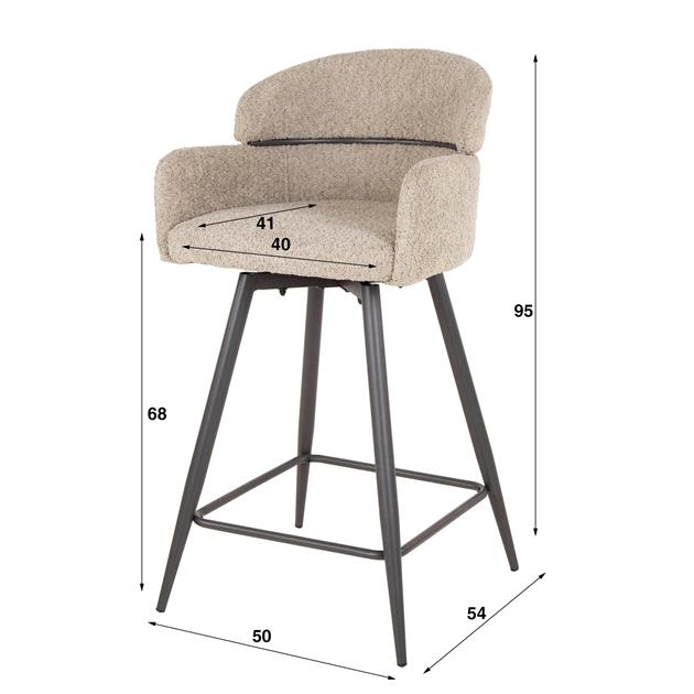 Barstoel Draaibaar Boucle Ronde Rug verpakt per 2 - 50x54x95 cm - Boucle Zandkleur