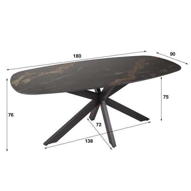 Eetkamertafel Spider Deens Ovaal 180 - 180x90x76 cm - Ceramic Fossil Black