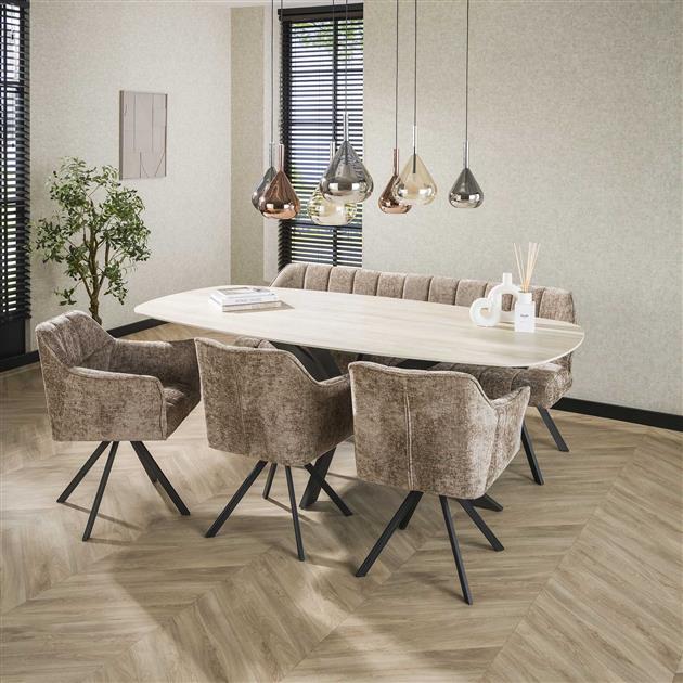 Eetkamertafel 215 Deens Ovaal Romano - 215x105x77 cm - Travertine 3D ceramics