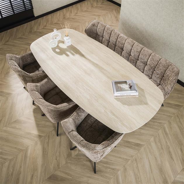 Eetkamertafel 215 Deens Ovaal Romano - 215x105x77 cm - Travertine 3D ceramics