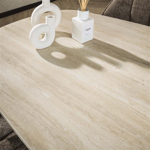 Eetkamertafel 215 Deens Ovaal Romano - 215x105x77 cm - Travertine 3D ceramics