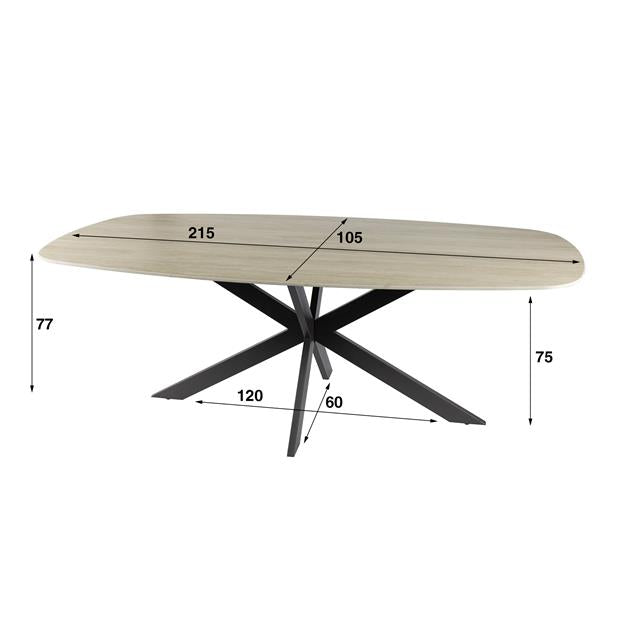 Eetkamertafel 215 Deens Ovaal Romano - 215x105x77 cm - Travertine 3D ceramics