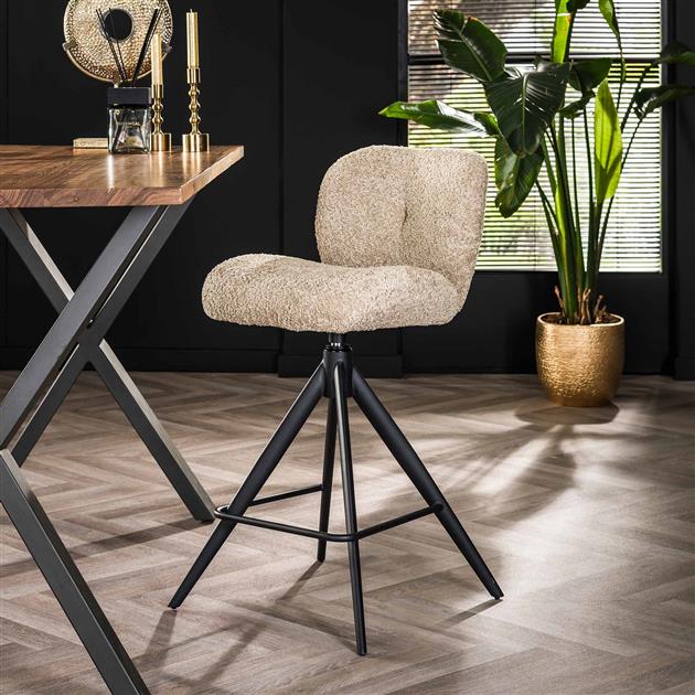 Barstoel Comfort Draaibaar verpakt per 2 - Boucle Zandkleur - 45x56x94 cm