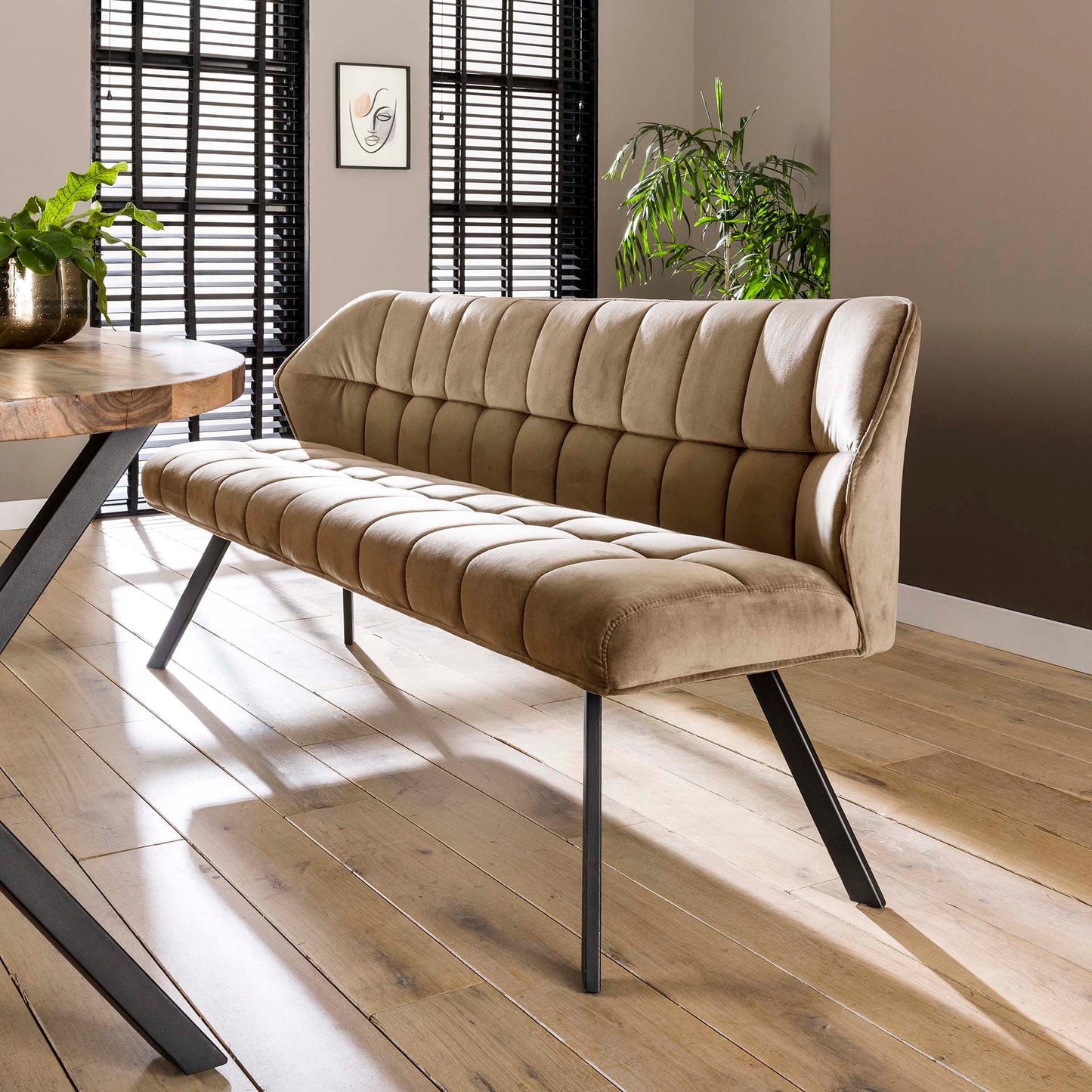 Eetkamerbank raster 180cm / Champagne velours