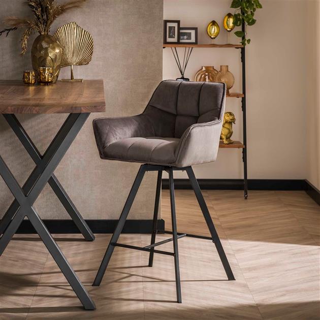 Barstoel Raster Draaibaar - 56x52x95 cm - Antraciet Velours (VPE 2)