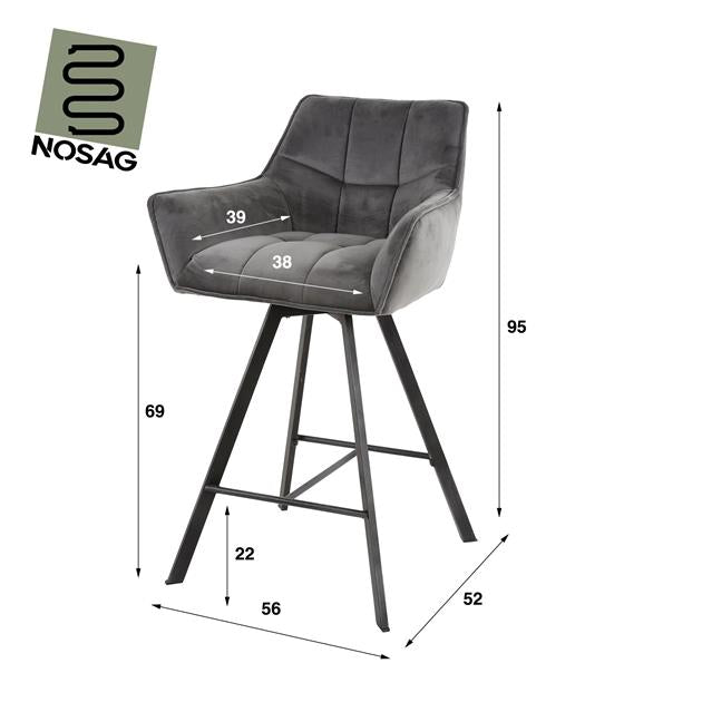 Barstoel Raster Draaibaar - 56x52x95 cm - Antraciet Velours (VPE 2)