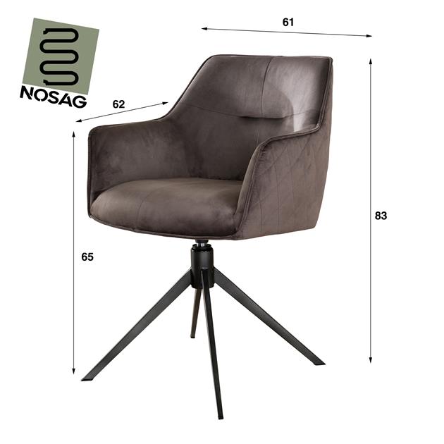 Armstoel Pull Draaibaar - verpakt per 2 - 61x62x83 cm - Antraciet Velours