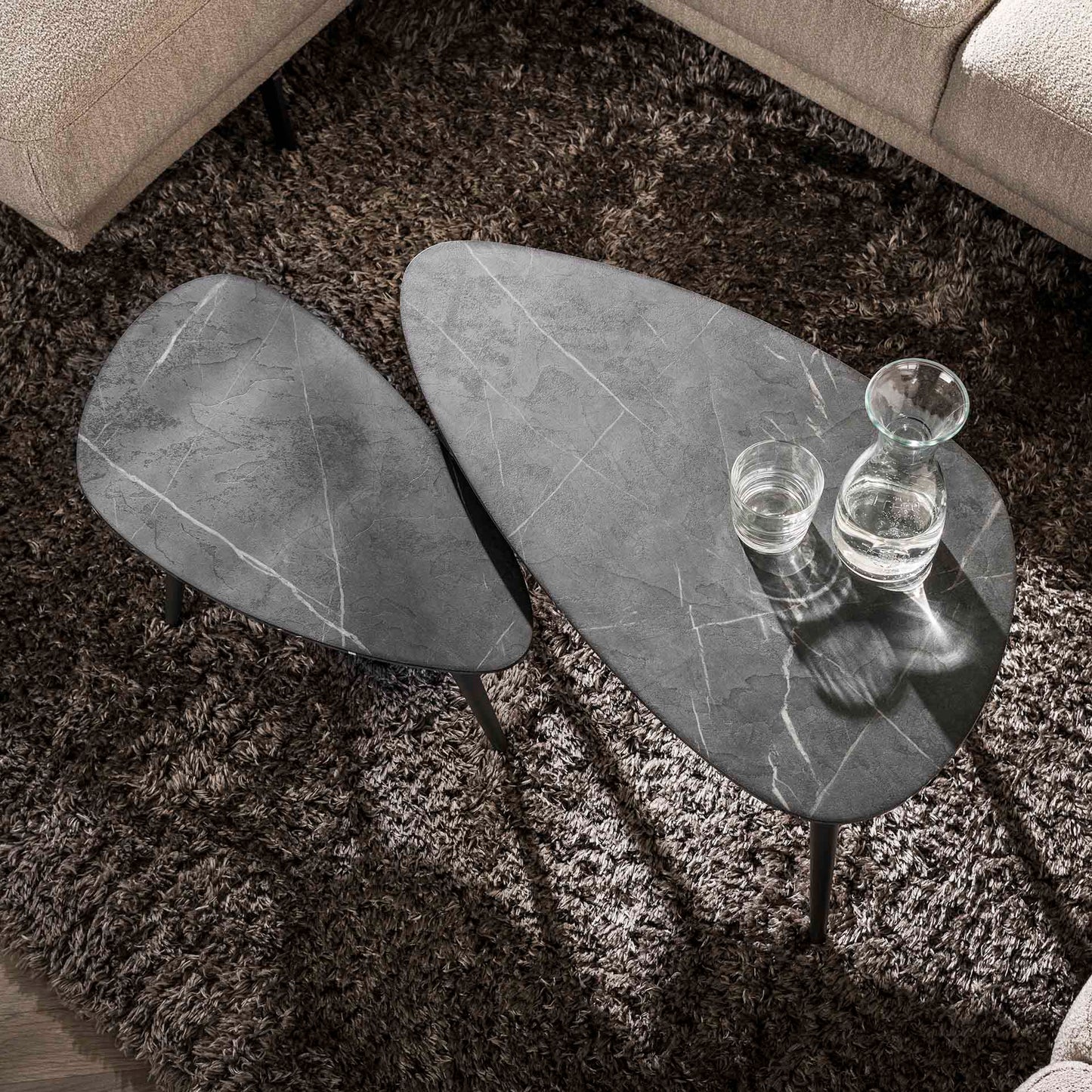 Salontafel set van 2 Pear Shaped Organisch - 80x44x40 cm - 3D Zwart Bruin