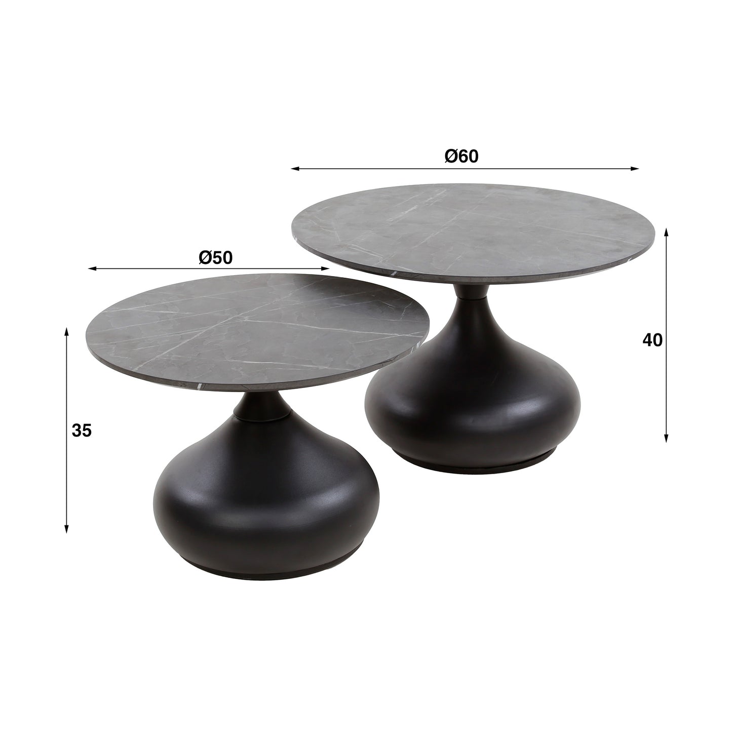 Salontafel set/2 drop shape / 3D zwart bruin
