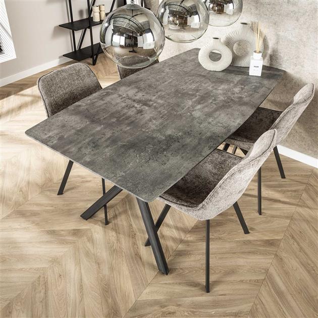 Eetkamertafel met ovaal blad - 160x90x76 cm - Zwart gepoedercoat frame / 3D betonlook grijs