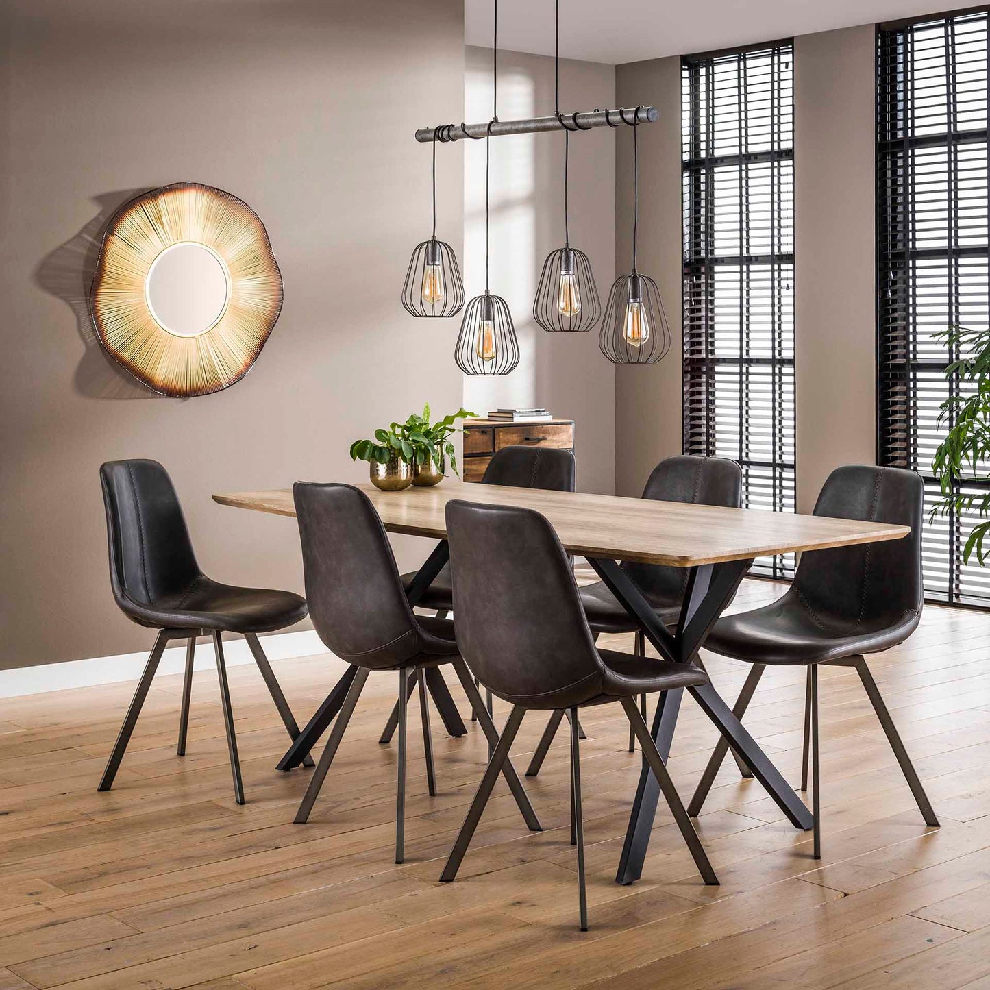 Eetkamertafel met ovaal blad, zwart gepoedercoat frame - 190x90x76 cm - 3D Betonlook grijs