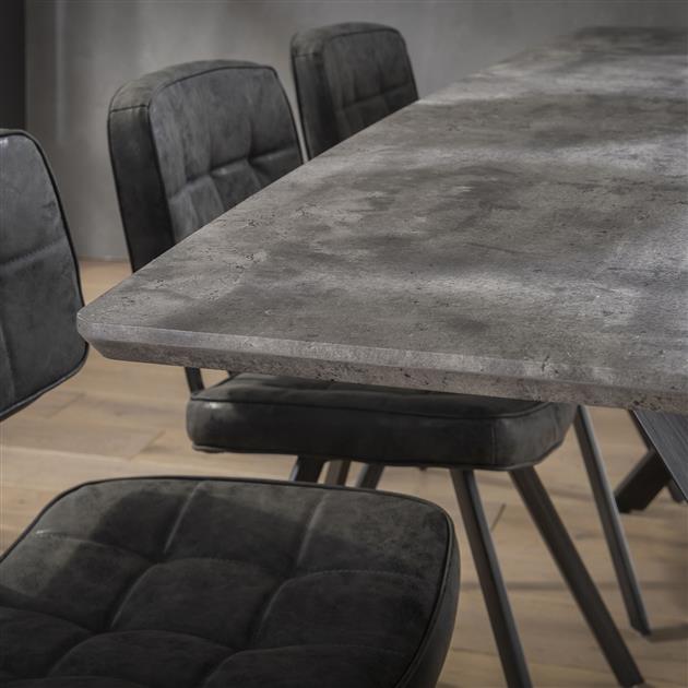 Eetkamertafel 190 Ovaal Blad - Zwart Gepoedercoat Frame / 3D Betonlook Grijs - 190x90x76 cm