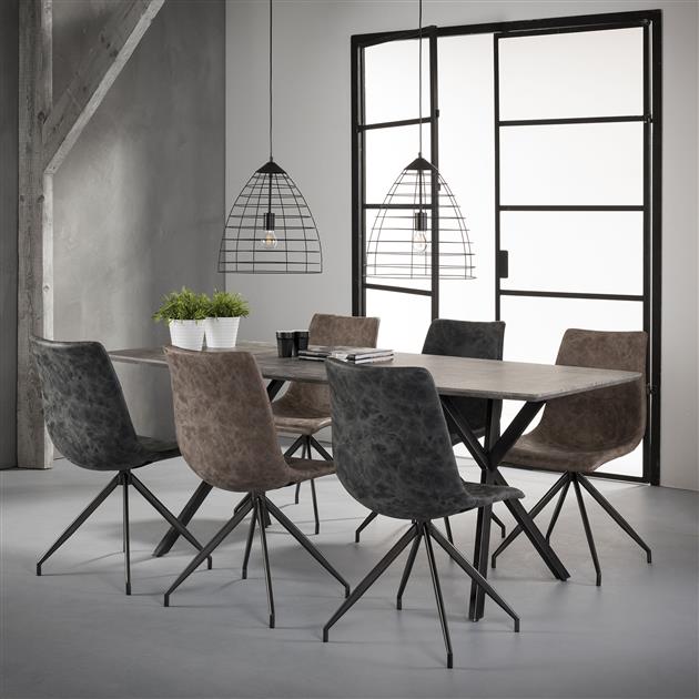 Eetkamertafel 190 Ovaal Blad - Zwart Gepoedercoat Frame / 3D Betonlook Grijs - 190x90x76 cm