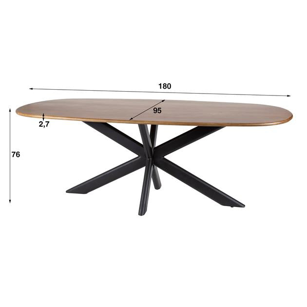 Eetkamertafel 180 Cliff ovale buis - 180x95x76 cm - Massief mango zandkleur