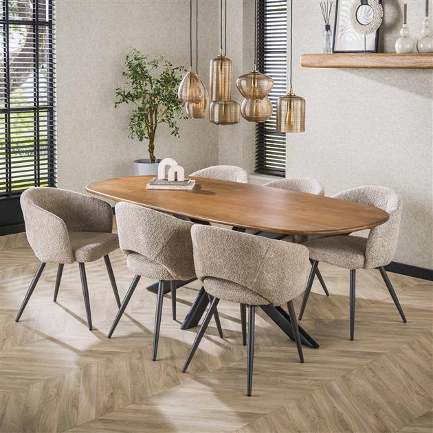 Eetkamertafel 215 Cliff Ovale Buis - 215x105x76 cm - Massief mango zandkleur