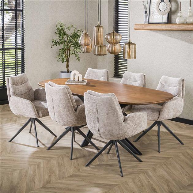 Eetkamertafel 215 Cliff Ovale Buis - 215x105x76 cm - Massief mango zandkleur