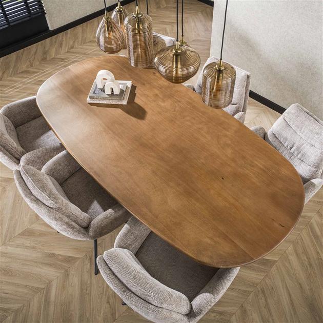 Eetkamertafel 215 Cliff Ovale Buis - 215x105x76 cm - Massief mango zandkleur