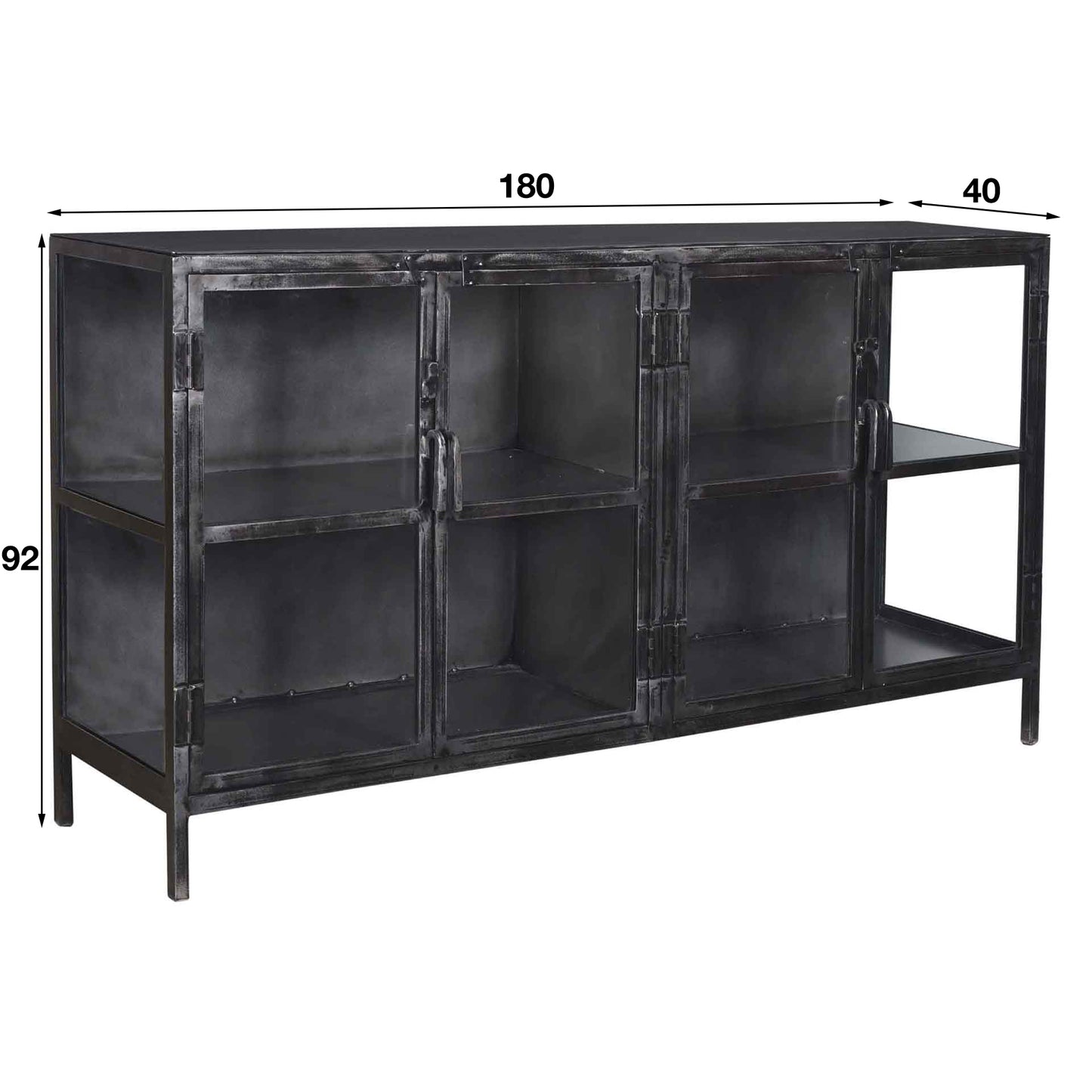 Dressoir Rift metal 4 deuren / Gun metal 180cm