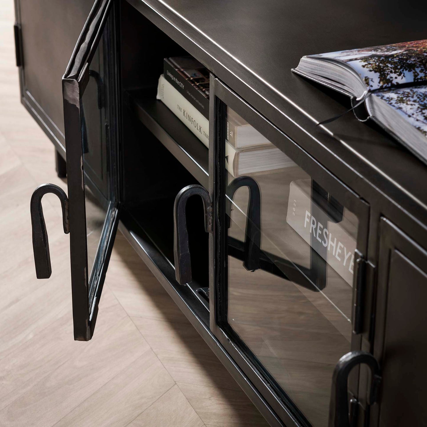 TV-meubel 180cm Rift metal / Gun metal