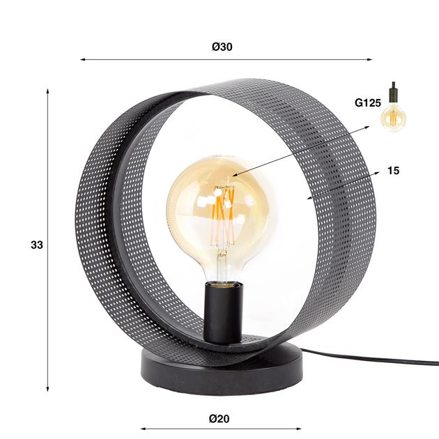 Tafellamp van 1 Lamp Ring Geperforeerd - 30x20x33 cm - Charcoal