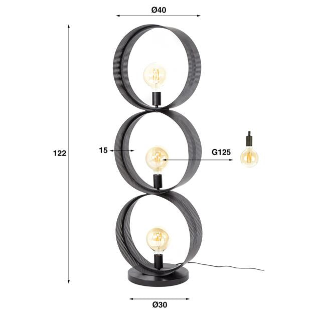 Vloerlamp 3L Ring Geperforeerd - 40x30x122 cm - Charcoal