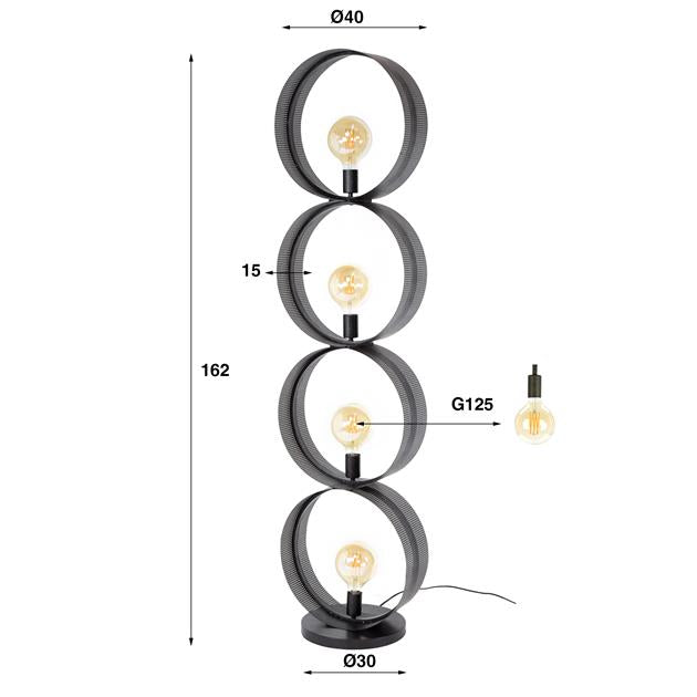 Vloerlamp van 4 Lampen Ring Geperforeerd - 40x30x162 cm - Charcoal