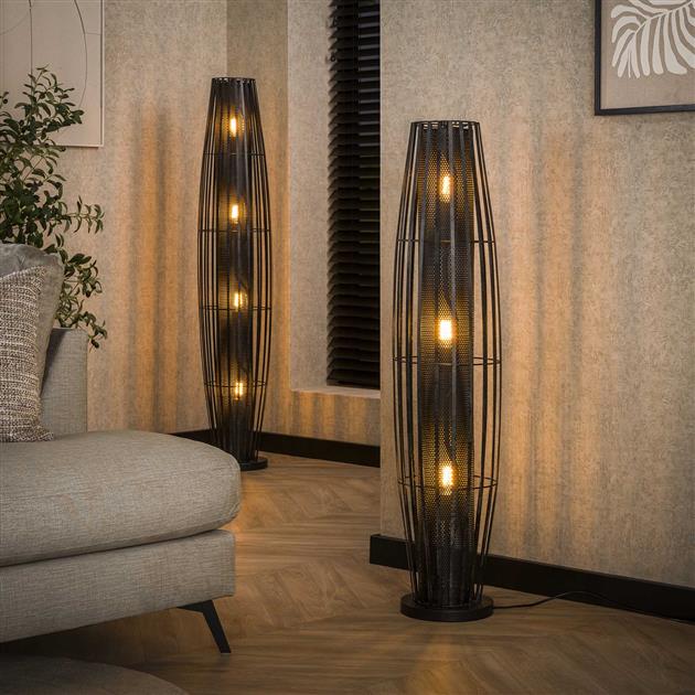 Vloerlamp van 3 Lampen Cylinder Mesh - 27x27x120 cm - Charcoal