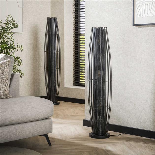 Vloerlamp van 3 Lampen Cylinder Mesh - 27x27x120 cm - Charcoal