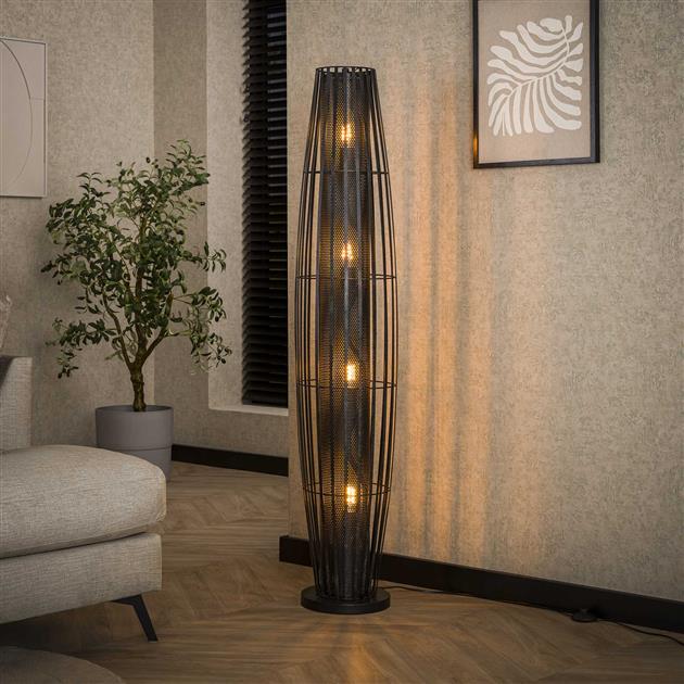 Vloerlamp 150 van 4 Lampen Cylinder Mesh - 29x29x150 cm - Charcoal