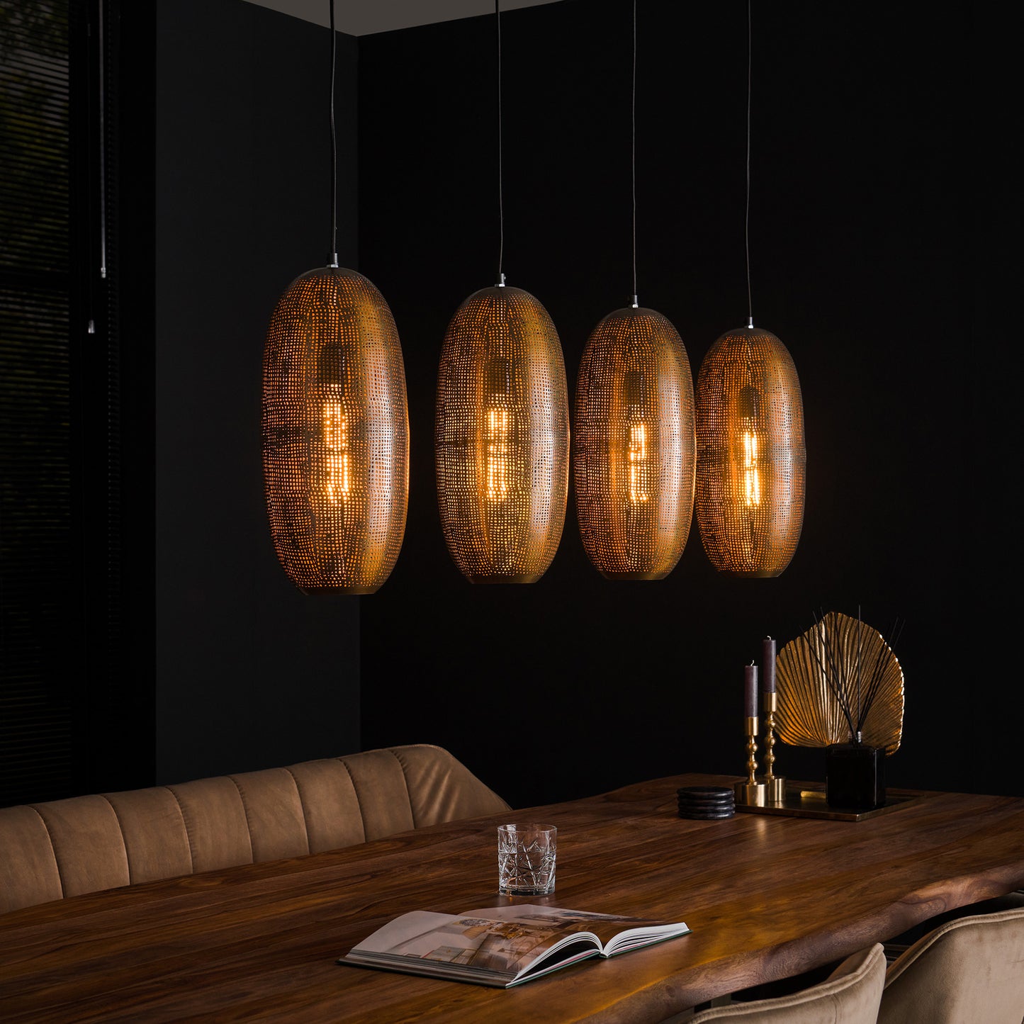 Hanglamp van 4 Lampen Cosmic - 125x18x150 cm - Brons antiek