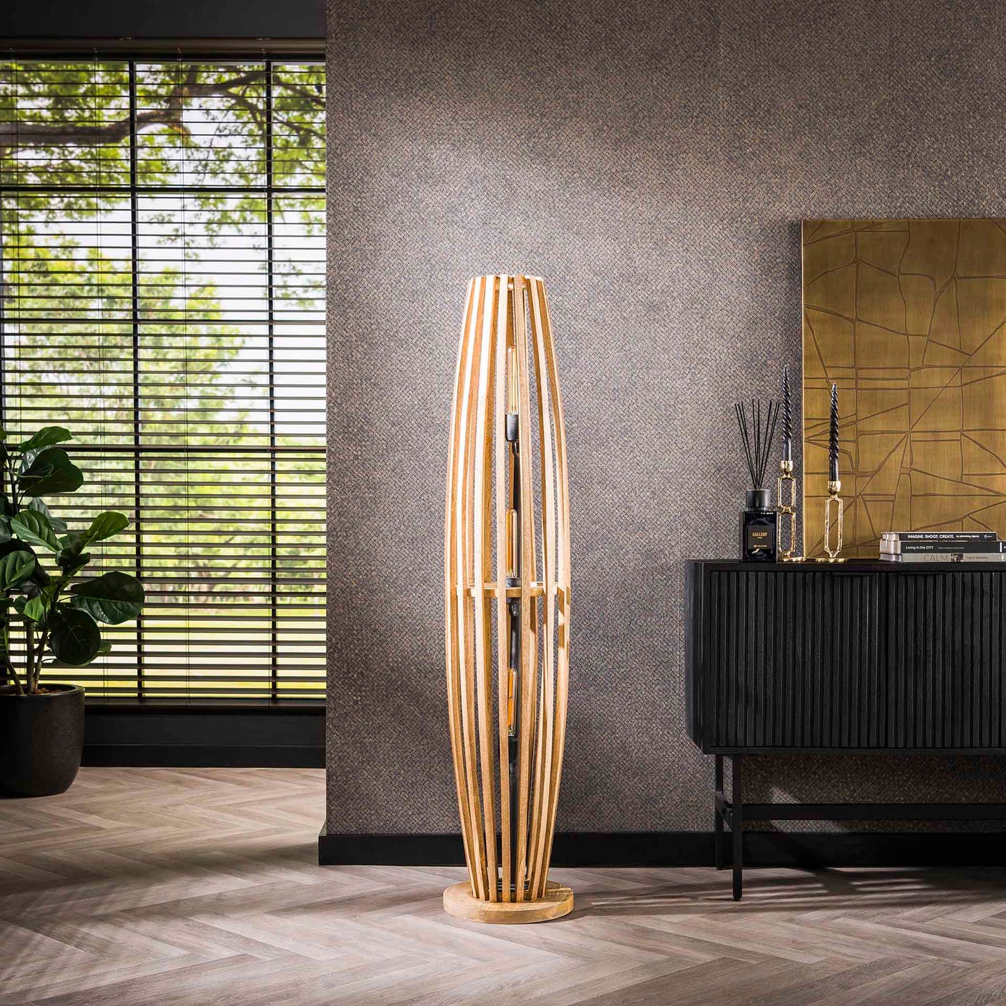 Vloerlamp 3L orbit L / Massief mango naturel