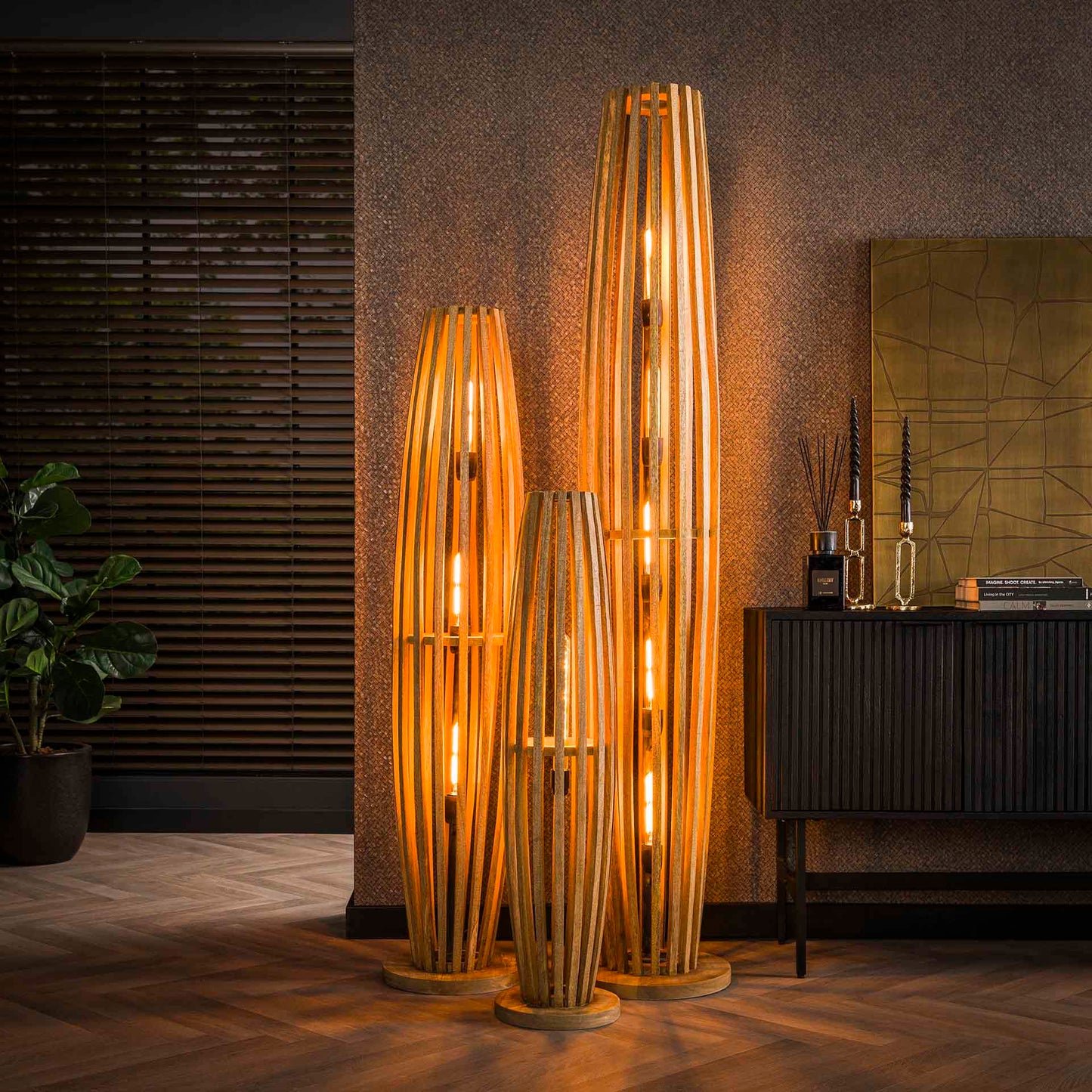 Vloerlamp van 3 Lampen Orbit L - 145x28x28 cm - Massief Mango Naturel