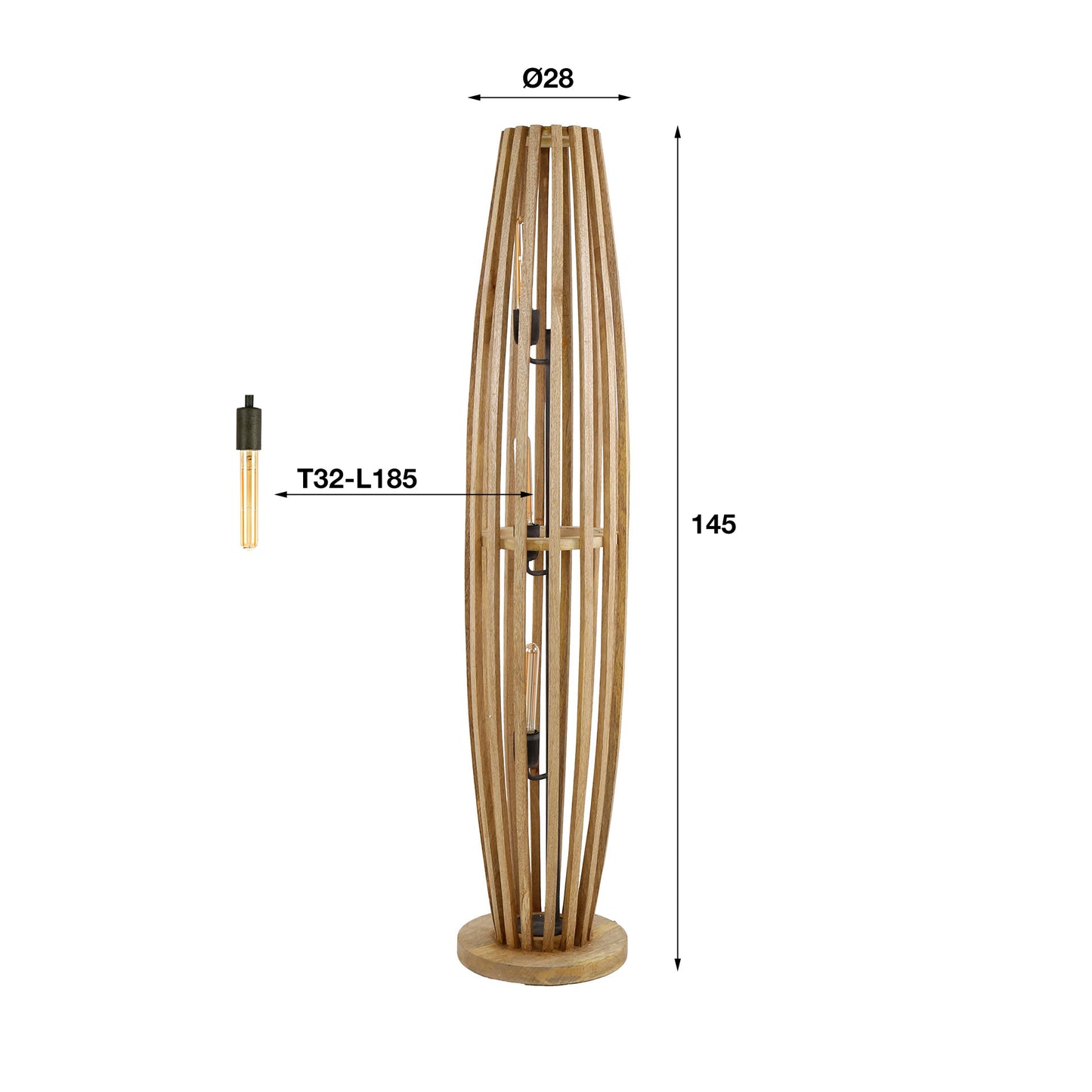 Vloerlamp 3L orbit L / Massief mango naturel