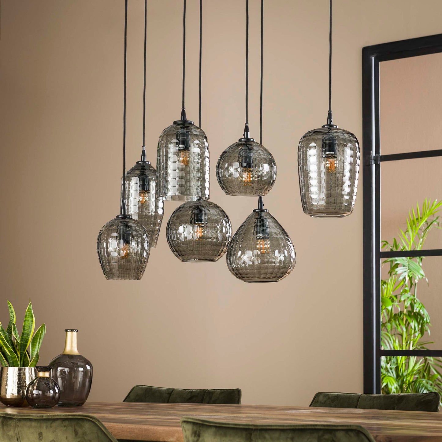 Hanglamp 4+3 hexagon mix / Smoke grey glas