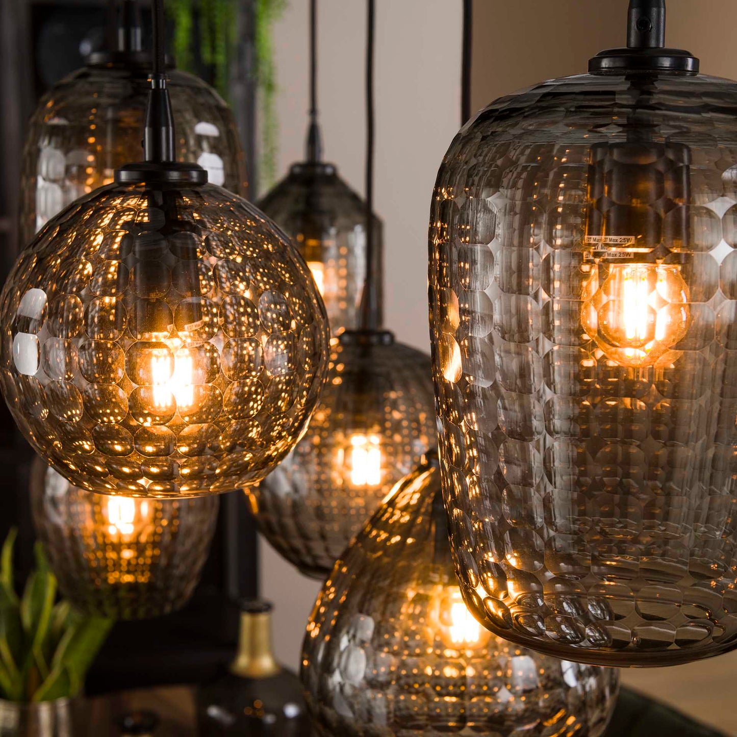 Hanglamp 4+3 hexagon mix / Smoke grey glas