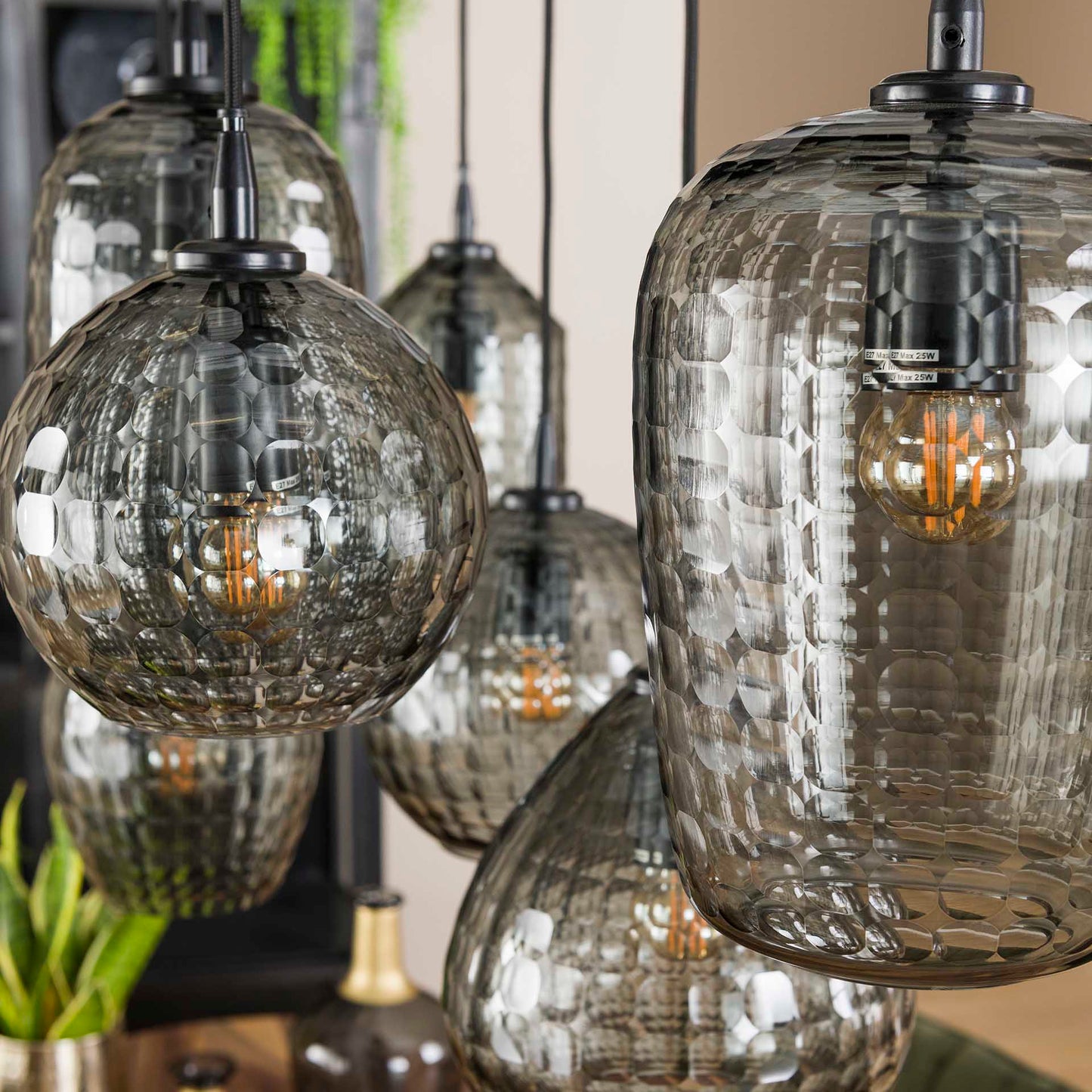 Hanglamp 4+3 hexagon mix / Smoke grey glas