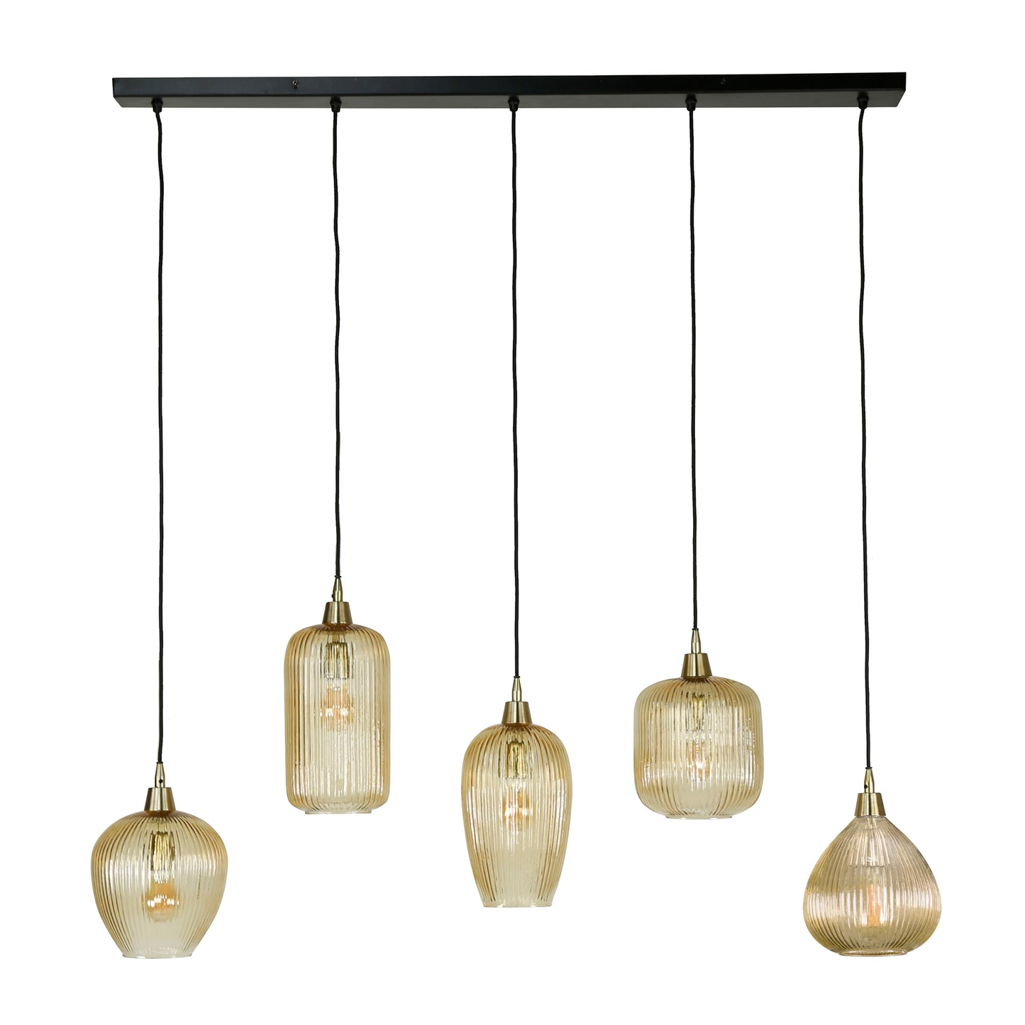 Hanglamp 5L stripe glass mix / Amberkleurig glas