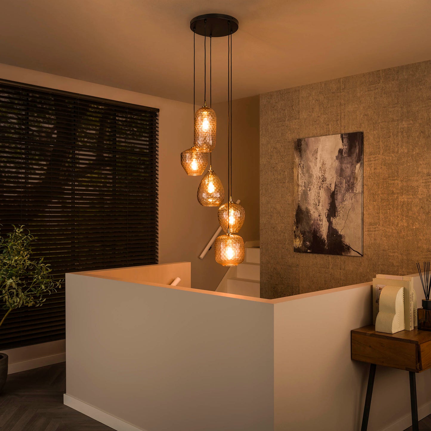 Hanglamp van 5 Lampen Patch Pattern Getrapt - 40x40x180 cm - Diamond Glass