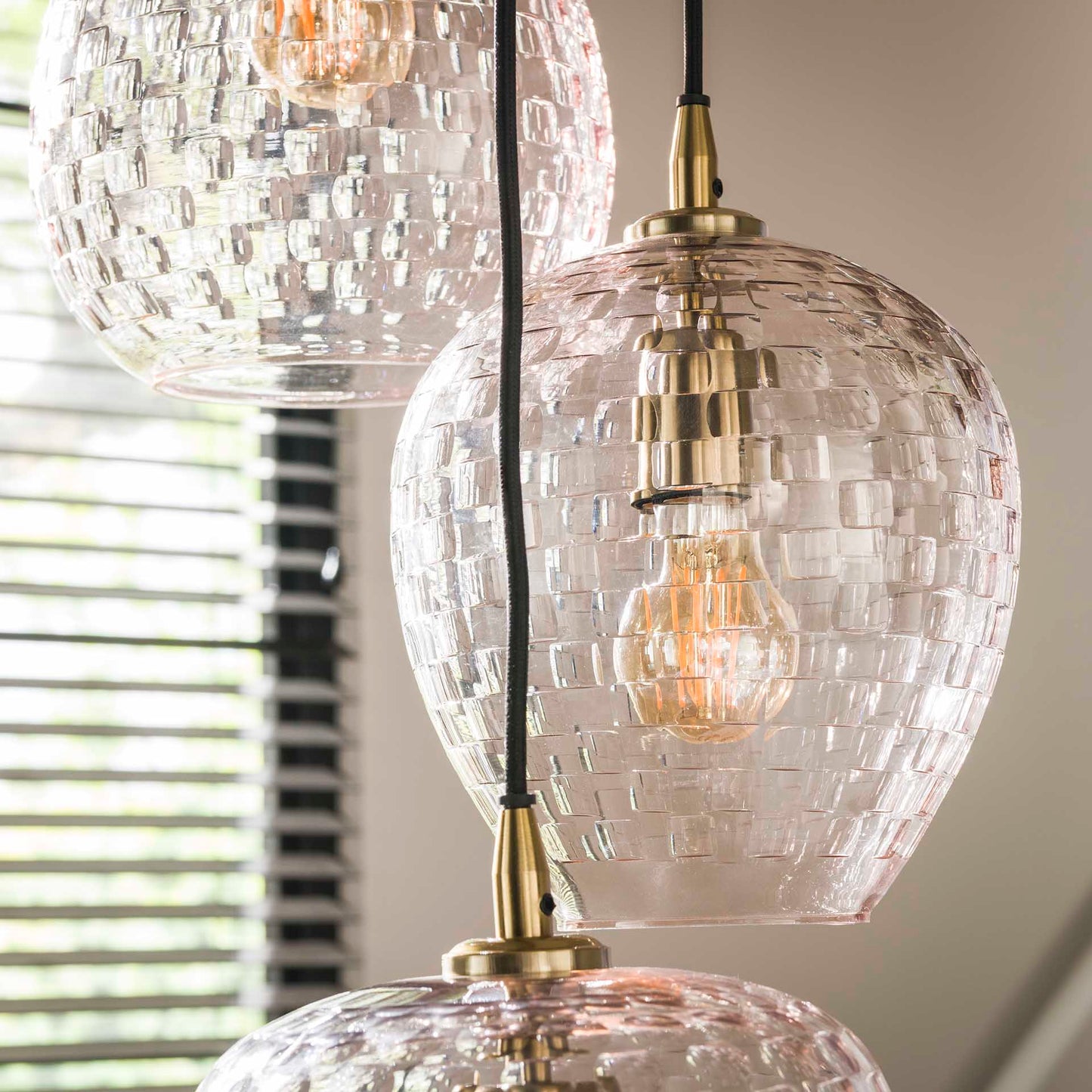 Hanglamp 5L patch pattern getrapt / Diamond glass